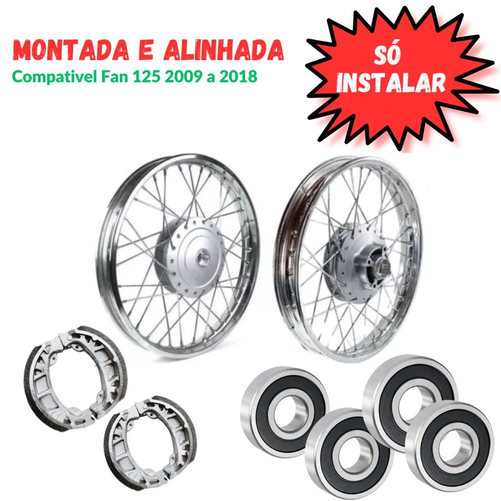 Par De Aro Cg Titan Fan 125 Freio a Tambor Compativel Ano 2009 a 2018 + Rolamentos e Lonas