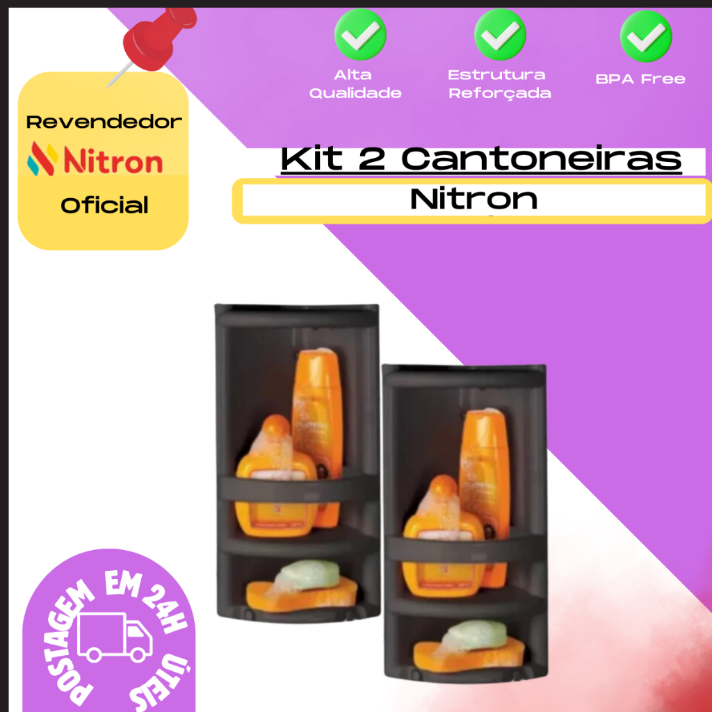 Kit 2 Porta Shampoo Cantoneira Plástico Organizadora Nitron