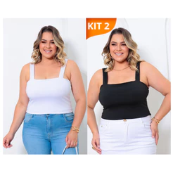 Kit 2 Peças - Cropped Alça Grossa Suplex Plus Size GG AO G3