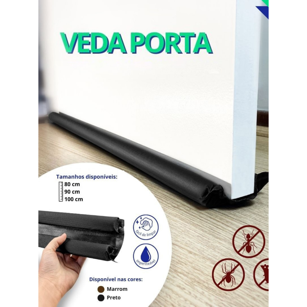 Protetor Veda Porta Rolinho Impermeável 70cm 80cm 90cm 100cm Vedação Porta Dupla Para Não Entra Bicho Poeira Insetos