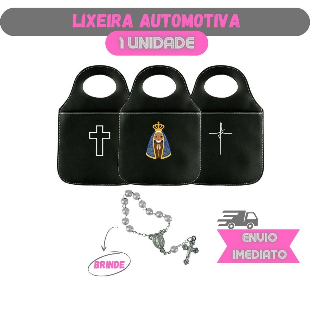Lixeira Personalizada Automotiva Nossa Senhora, Fé, Crucifixo + Mini Terço