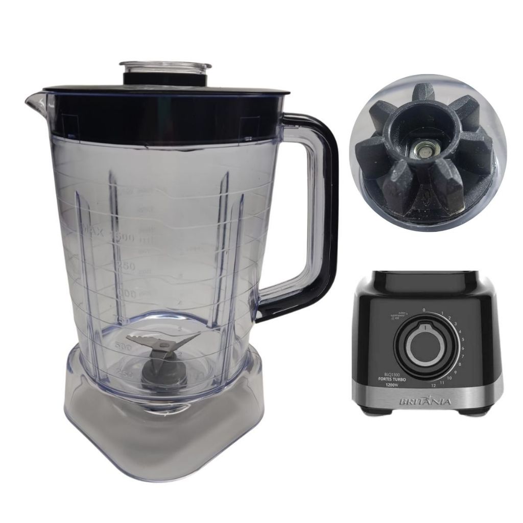 Copo de Reposição Compatível Britânia BLQ 1300P Fortis Turbo 1500ml Lâmina Inox e Tampa Preta Sangel