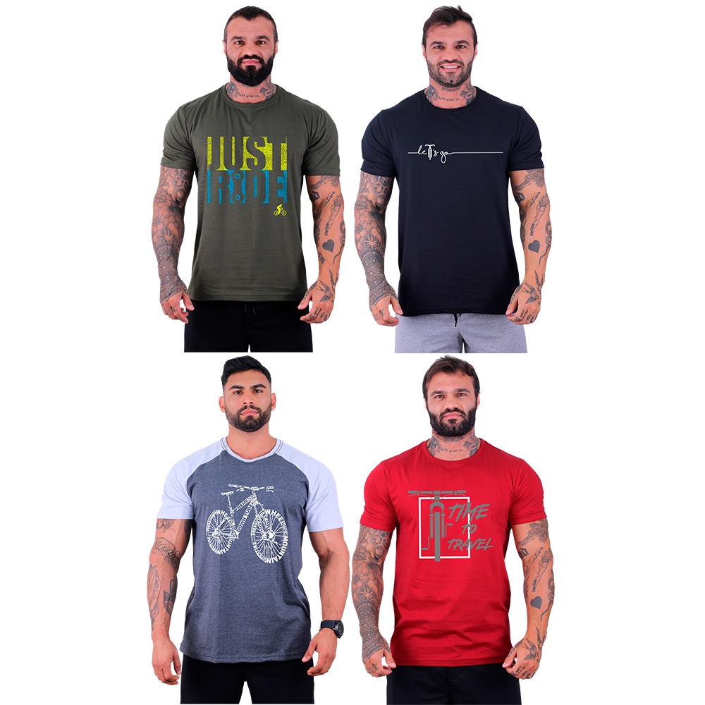 Kit 4 Unidades Camiseta Masculina Tradicional MXD Conceito Mountain Bike Time To Travel