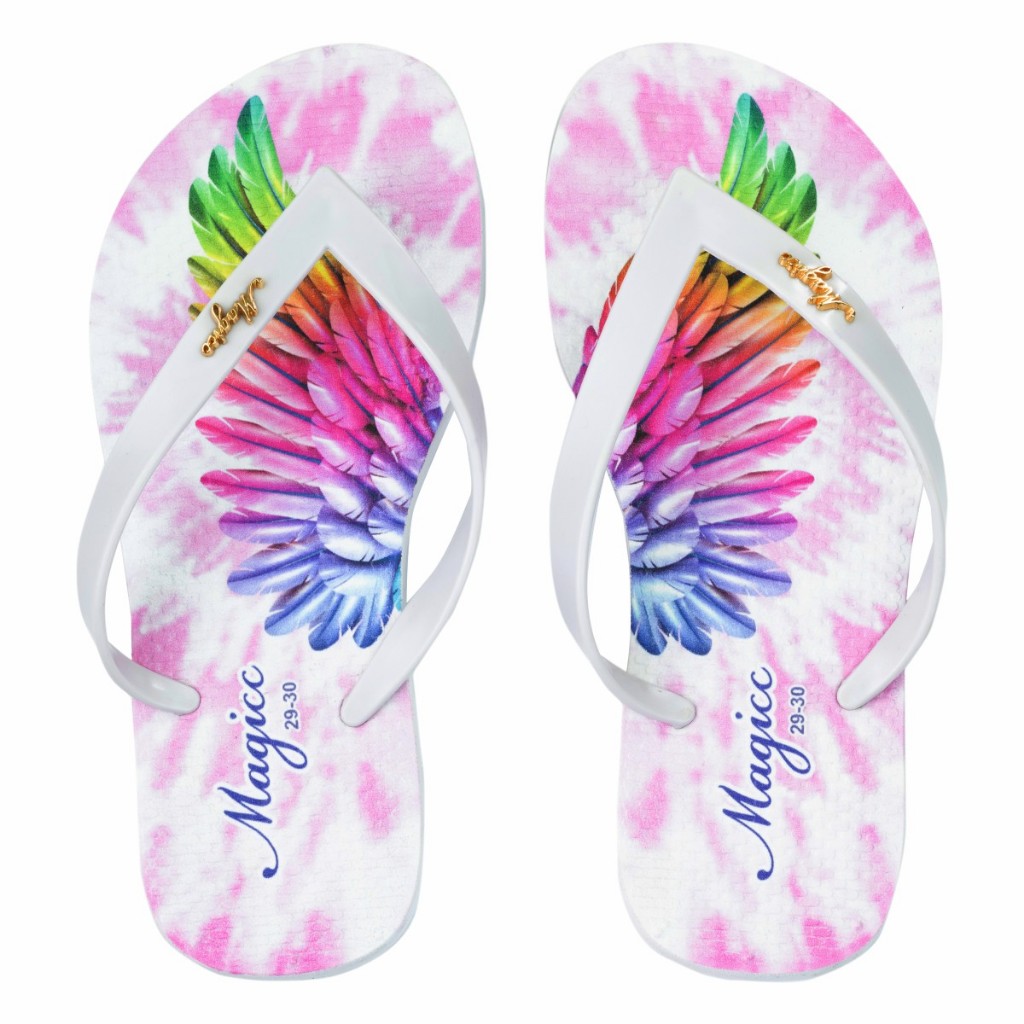 Chinelo Feminino Juvenil Infantil Slim Sandália Sola Antiderrapante Asas Coloridas, Magicc MOCH-007