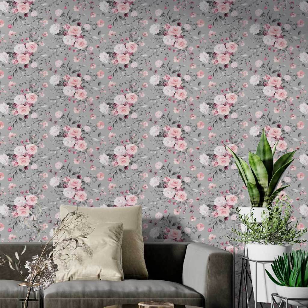 Papel De Parede Adesivo Floral Flor Rosa e Branca Flores Lavável