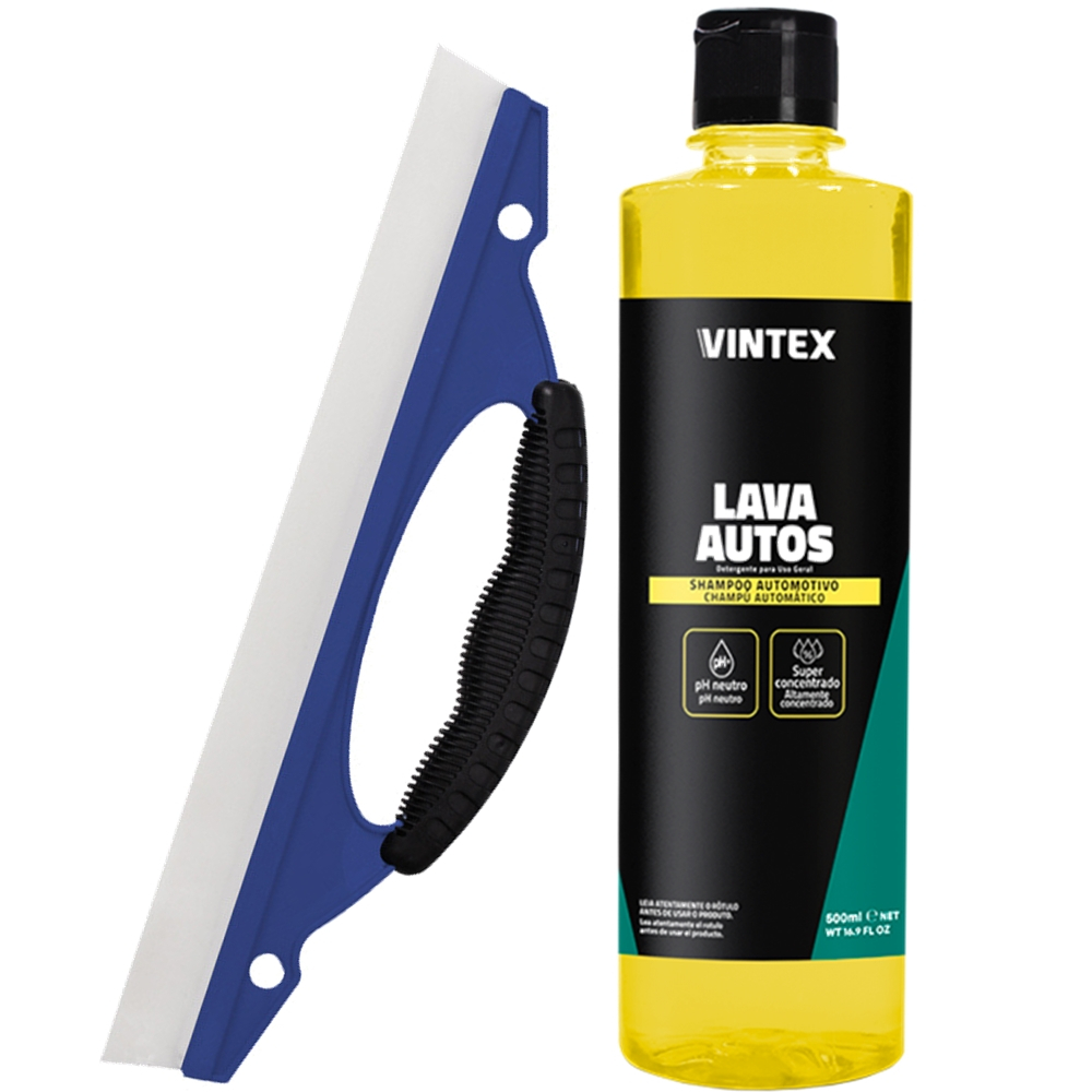 Kit Lavagem Automotiva Shampoo Neutro Concentrado Lava Autos 500ml Vintex Lâmina de Secagem Rápida Karbox