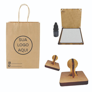 2 Carimbos - 5cm cada + almofada e tinta. Carimbo Personalizado Sacola Kraft Tecido Plástico Isopor em Oferta na Shopee