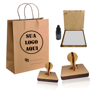2 Carimbos- 12cm + 6cm + almofada e tinta. Carimbo Personalizado Sacola Kraft Tecido Plástico Isopor em Oferta na Shopee