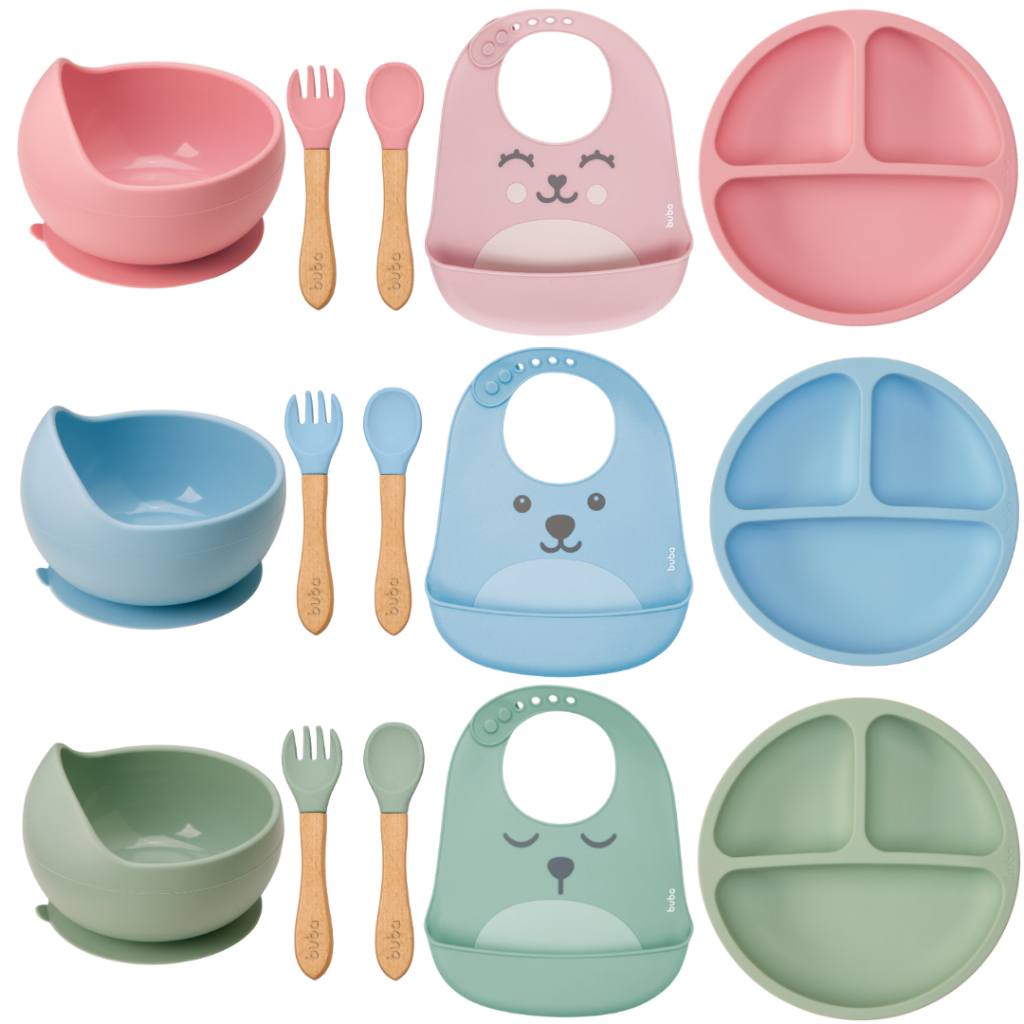 Kit Alimentação Silicone Gumy Buba 5 Peças Babador Prato Bowl Talher de Bambu Introdução Alimentar em Oferta na Shopee