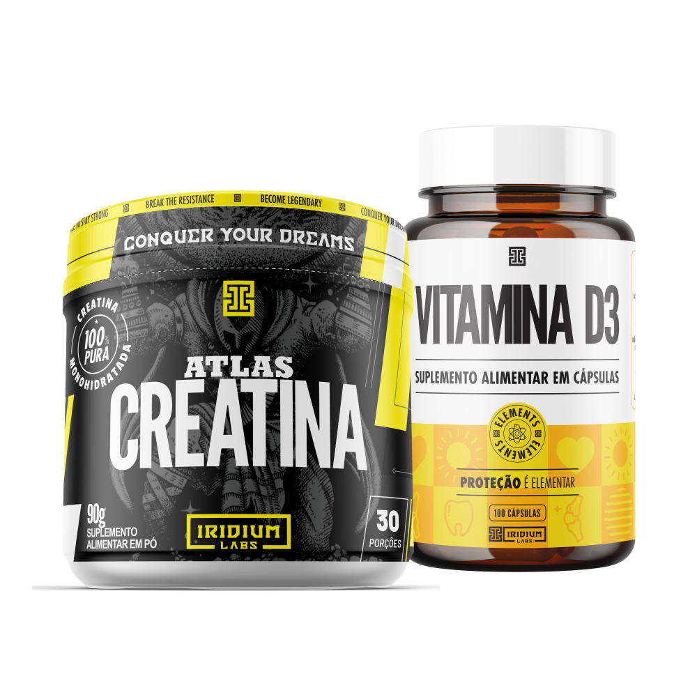 Kit Creatina Atlas 90g + Vitamina D Iridium Elements - Health