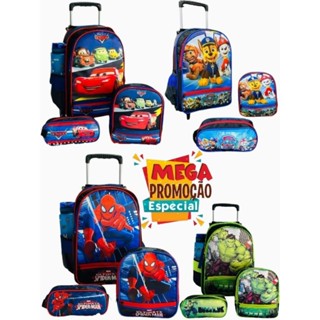 Kit Escolar Infantil Grande Com Rodinha Personagens Para Meninos em Oferta na Shopee