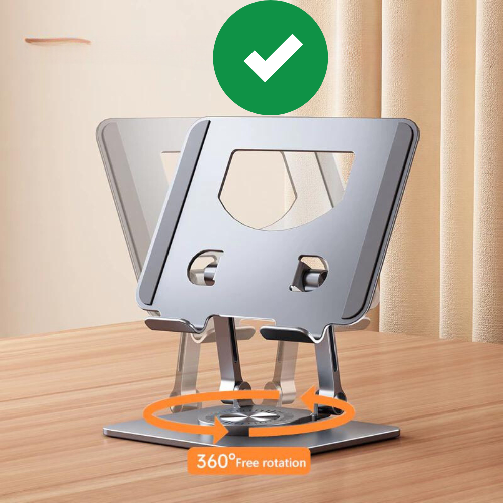 Suporte Vertical Ergonômico Rotativo em Alumínio, Ajustável, Dobrável 360º e Resistente para Notebook e Tablet (até 17")