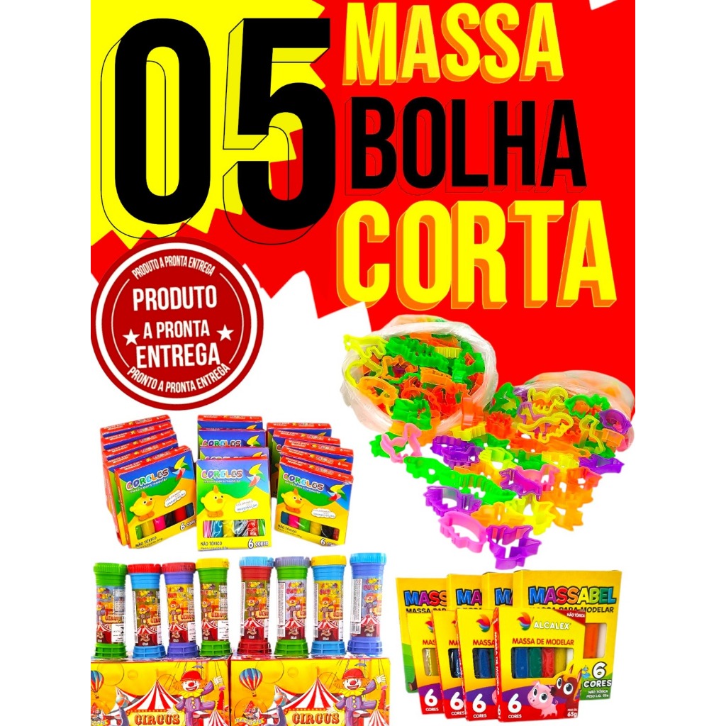 5 Cx Massinha de Modelar + 5 Bolha de Sabao + 5 Cortador P/Kit Festa Lembrancinha Aniversario Prenda em Oferta na Shopee