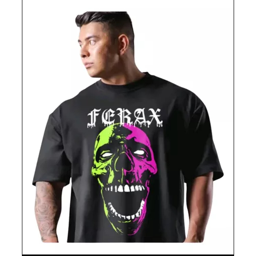 Camisa Oversized Camiseta Estampada Caveira Ferax Treino Confortavel Academia Modelo Novo Premium