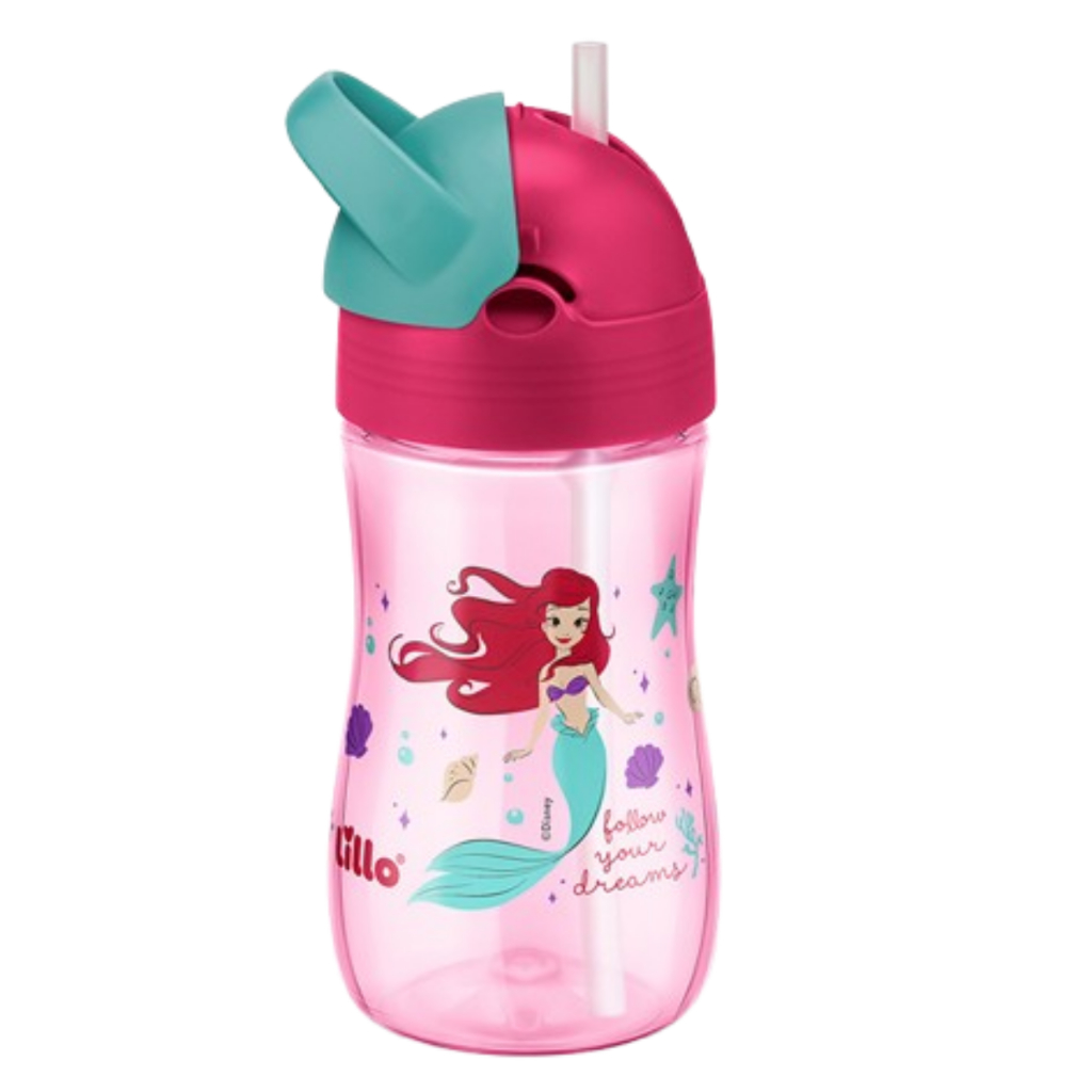 Copo de Treinamento Infantil com Canudo Retrátil Lillo Evolution Tampa Abre e Fecha 300mL Disney Princesas +12 Meses