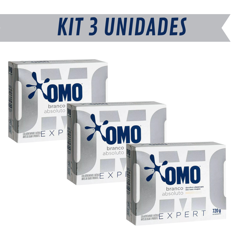 Kit Omo Branco Absoluto  3 UN Omo Unilever Sabão em Pó Tira Manchas, Roupas,