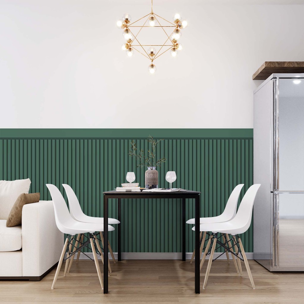 Papel De Parede Adesivo Ripado Verde Escuro Com Faixa Para Meia Parede em Oferta na Shopee