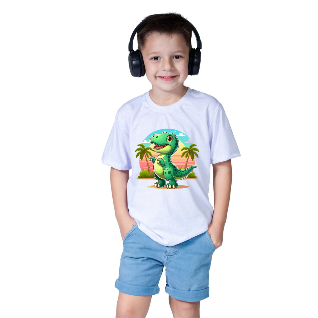 CAMISETA INFANTIL DINOSSAURO DINO REX ZOOLÓGICO SAFARI
