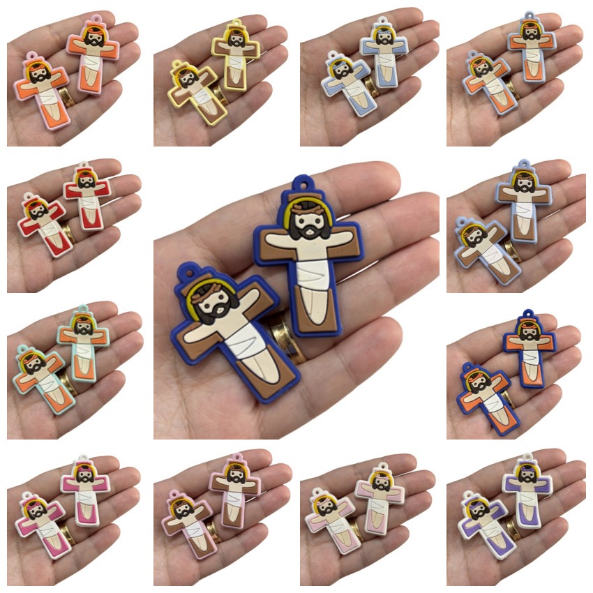 Aplique/Pingente Emborrachados para Terço/Chaveiro - Cruz - 2pçs