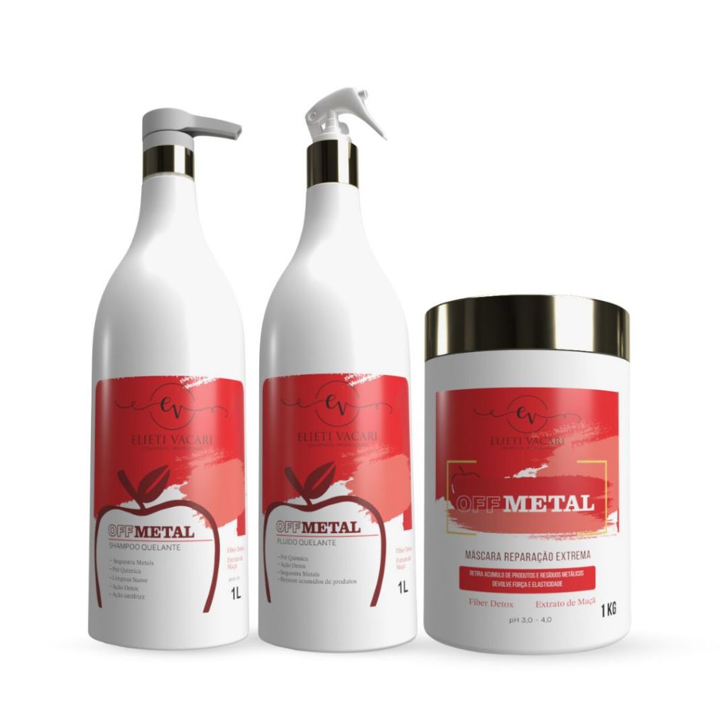 Kit Detox OffMetal Vinagre Capilar - Shampoo 1l, Vinagre 1l e Másc Acidificante 1kg em Oferta na Shopee
