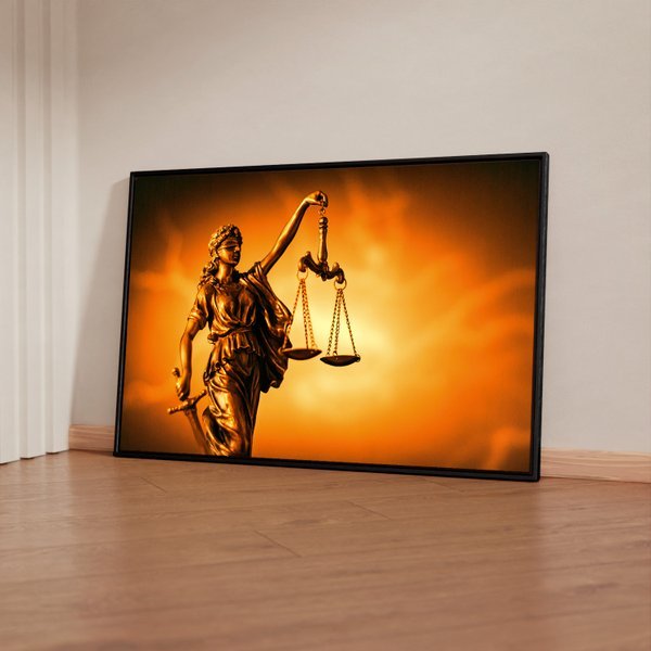 Quadro Decorativo 110x80cm  Profissão Advogado Estátua Deusa da Justiça Hall Luxo Casa Sala Quarto Decoração De Parede Grande Moderno