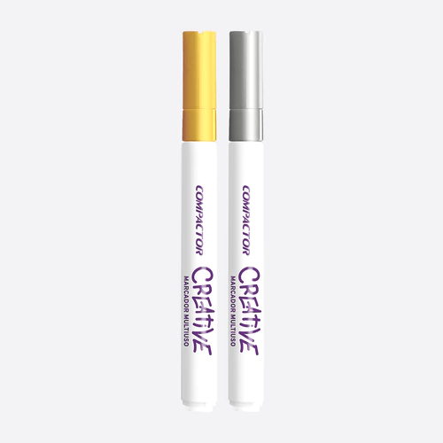 Kit - 2 Marcadores Acrilicos Creative Multiuso 4MM  Cores Metálicas - Compactor