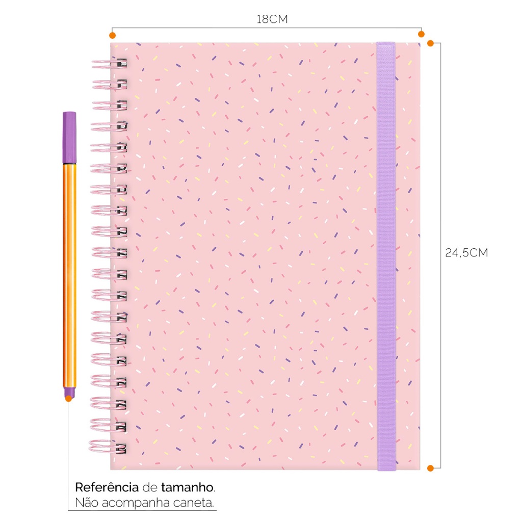 Caderno Colegial Capa Dura Plus Matérias Feminino Colors Sweet Confete