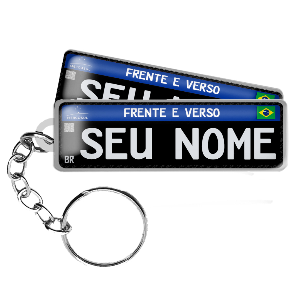 Chaveiro Placa Preta Mercosul Personalizado Carro Antigo Com Nome Frente e Verso