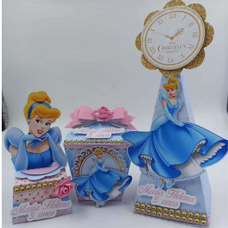 kit Cinderela lembrancinha festa personalizado caixinhas scrap princesa 30 unidades