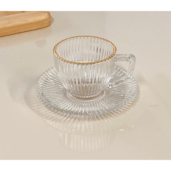 Jogo Xícaras 12 pçs Para Café com Pires Graffiato C/ Borda Dourada 90ML - Hauskraft