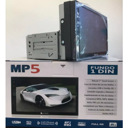 Central Multimidia MP5 1 Din E-Tech Light Full Touch Não Precisa de Moldura Traseira 1 Din
