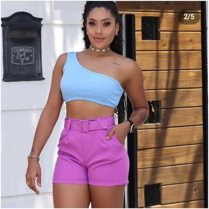 Short Alfaiataria Feminino Shorts Alfaiataria Short com Cinto possui Bolso e Zíper na Lateral