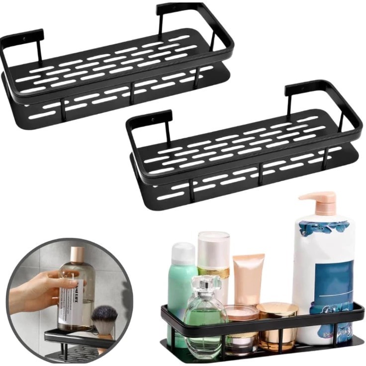 Kit de 2 Prateleira Organizador De Parede Aluminio Suporte De Banheiro Retangular Adesivo Sem Furos Moderno