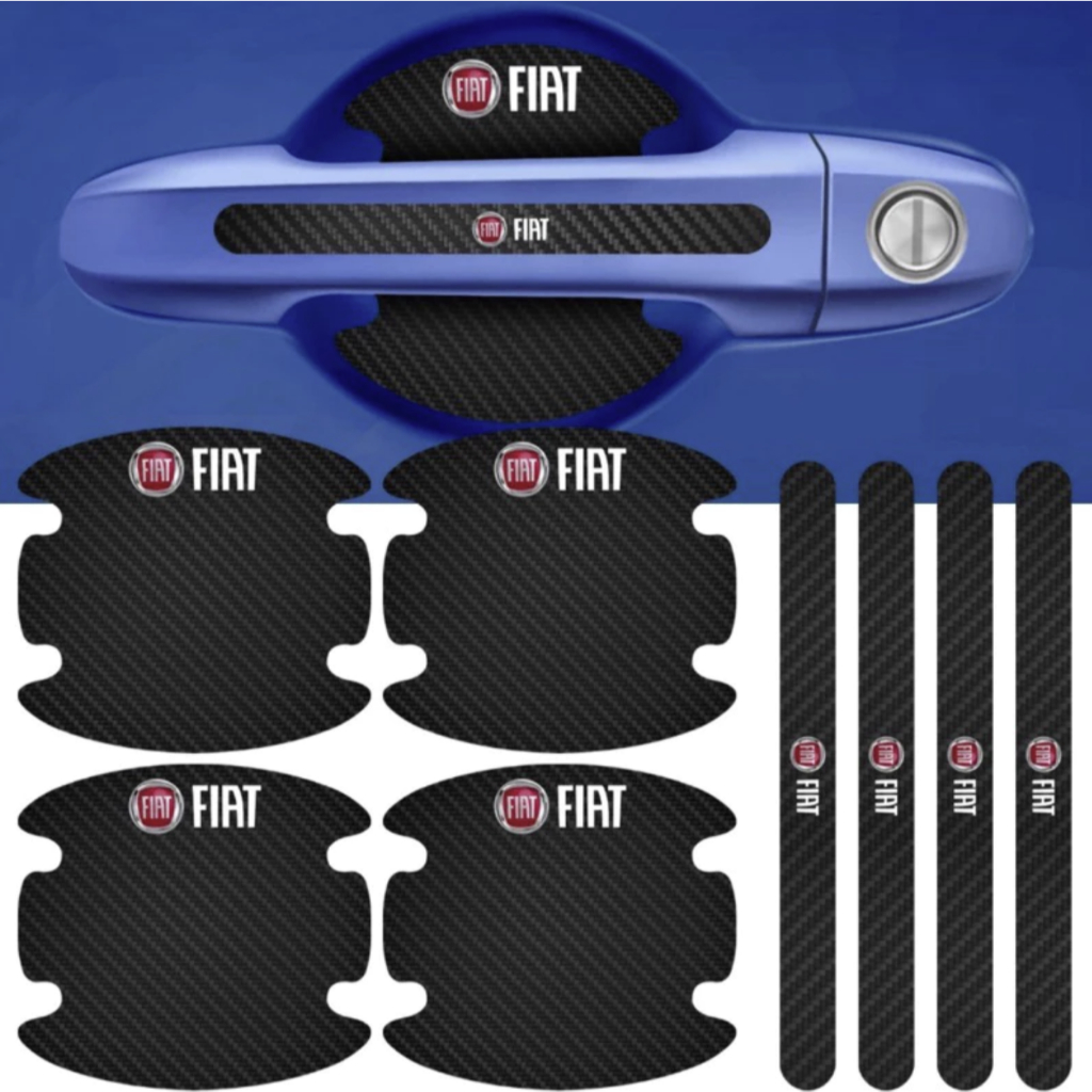 Kit Fiat 8 Peças Adesivo Protetor Maçaneta de Porta Efeito Fibra de Carbono Carro Anti Arranhões Fiat