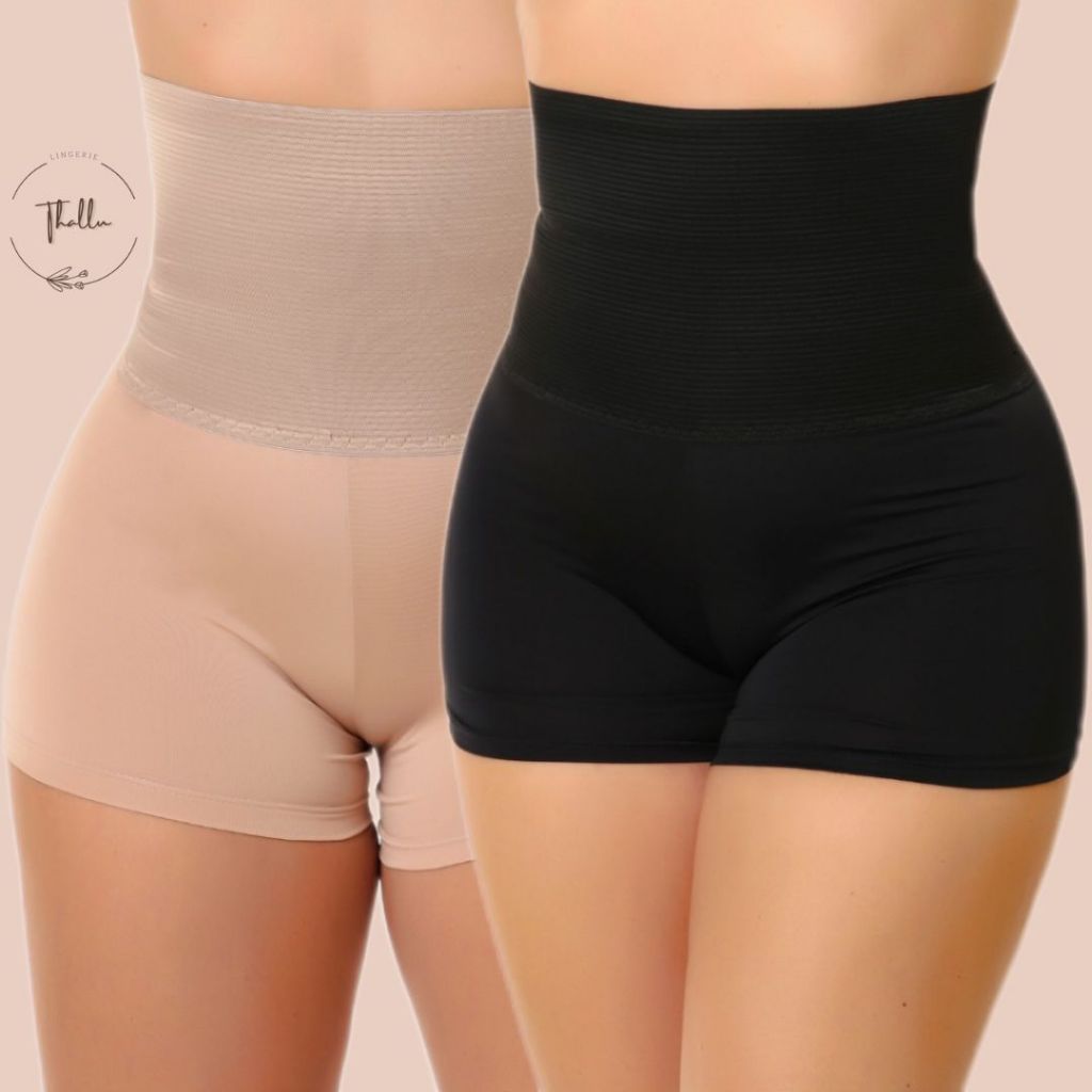Kit com 2 Cintas de Compressão para Abdômen Modeladora e Redutora Pós-Cirúrgico Levanta Bumbum Seca Barriga Shortinho