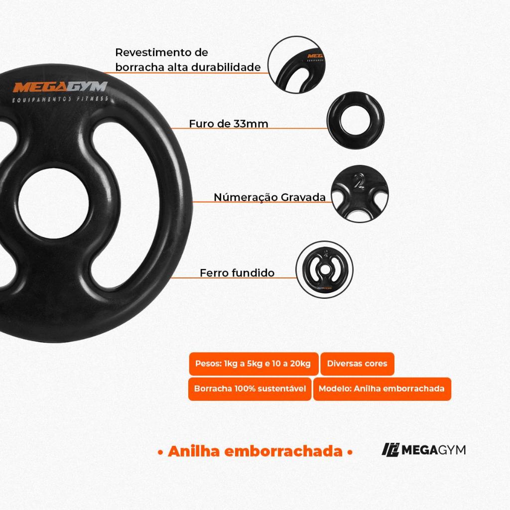 Anilha de Academia Pintada e Emborrachada 2x2kg Para Barra de Musculação Peso Halter Fisioterapia · foto 2