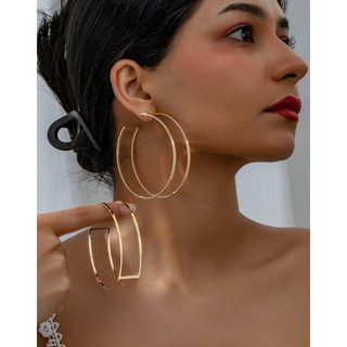 Brincos de argola dourados de duas camadas, Brincos minimalista, joias de liga para uso diário estilo elegante e simples