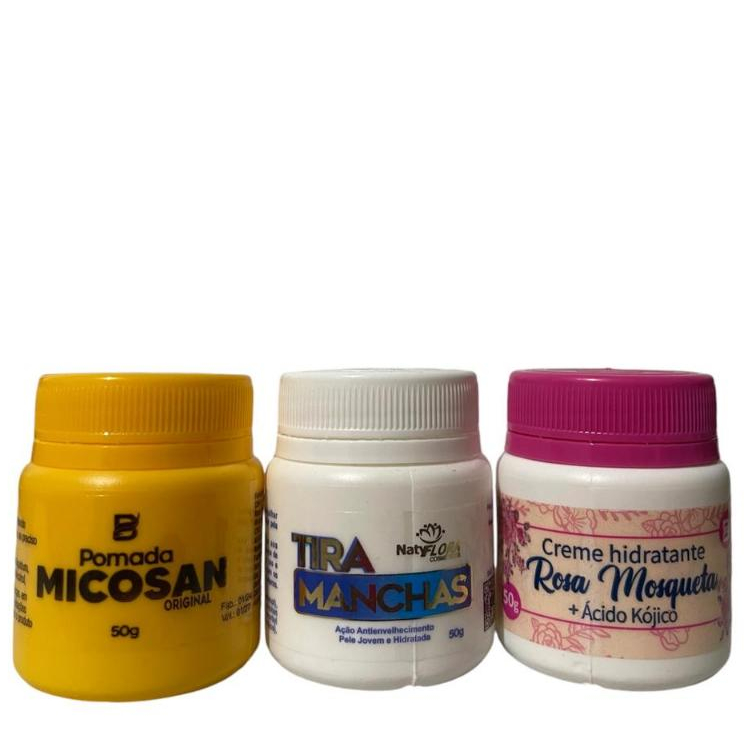 Kit Clareador de Manchas com Pomada Micosan, Rosa Mosqueta e Tira Manchas 3 Un. em Oferta na Shopee