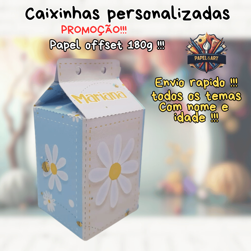 Kit 30 Lembrancinhas Margaridas Caixa Milk Luxo - Personalizado Festa Floral Infantil