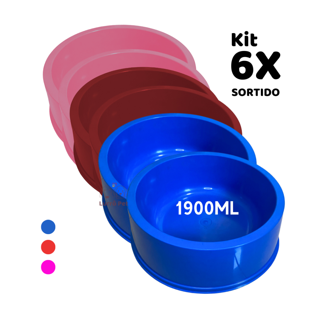 Kit 6 Potes Comedouro Ração Grande SORTIDO Para Cachorro Pet Nº4 Sortido 1900Ml