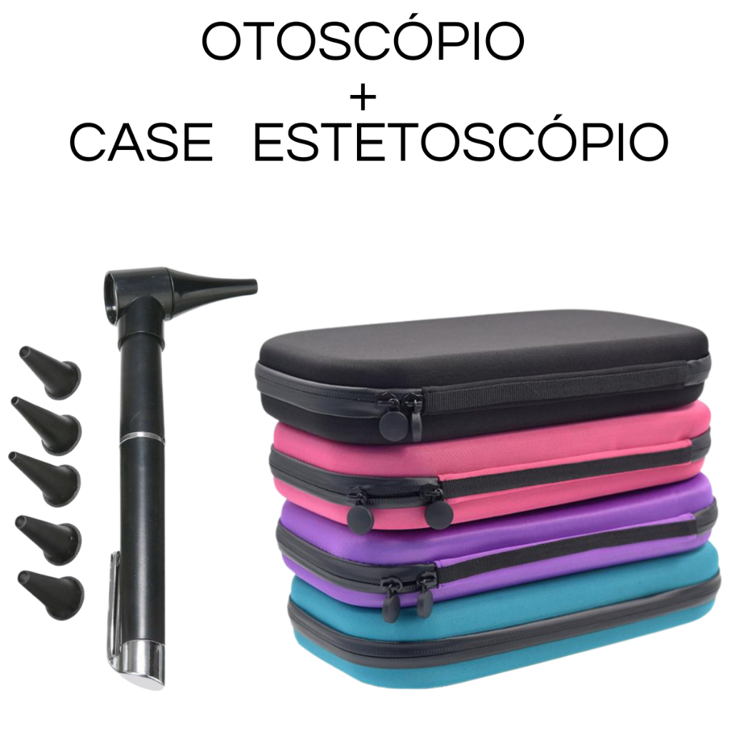 kit Otoscópio Médico + Case Estojo Estetoscópio Universal