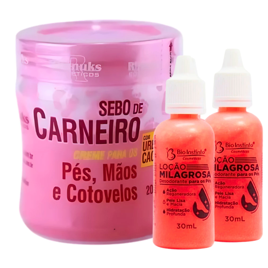 Kit Hidratante Para os Pés Sebo de Carneiro + 2 Gota Milagrosa - Combate Rachaduras, Ressecamento