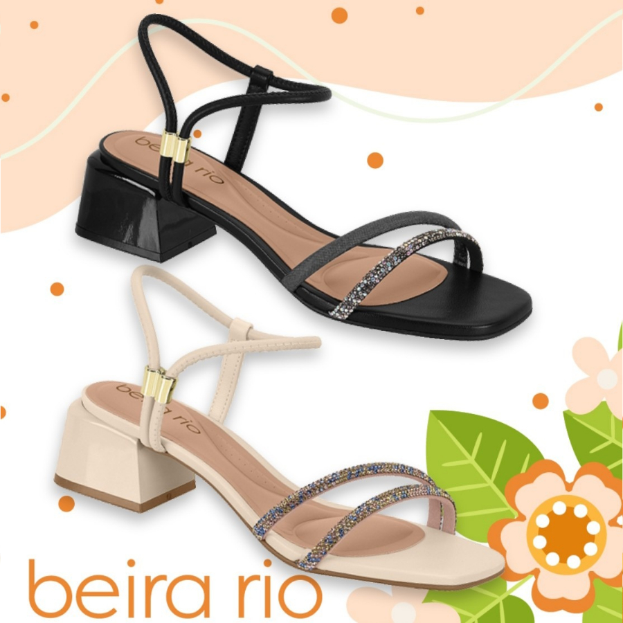 Sandália Feminina Beira Rio Salto Bloco Com Verniz Calce Facil Com Strass em duas linda cores em Oferta na Shopee
