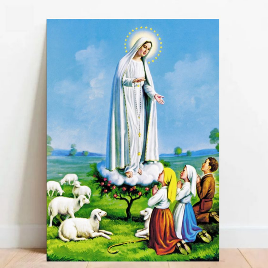 Quadro placa decorativa Poster Nossa Senhora de Fátima Imagem Católica com moldura a2 60x40cm