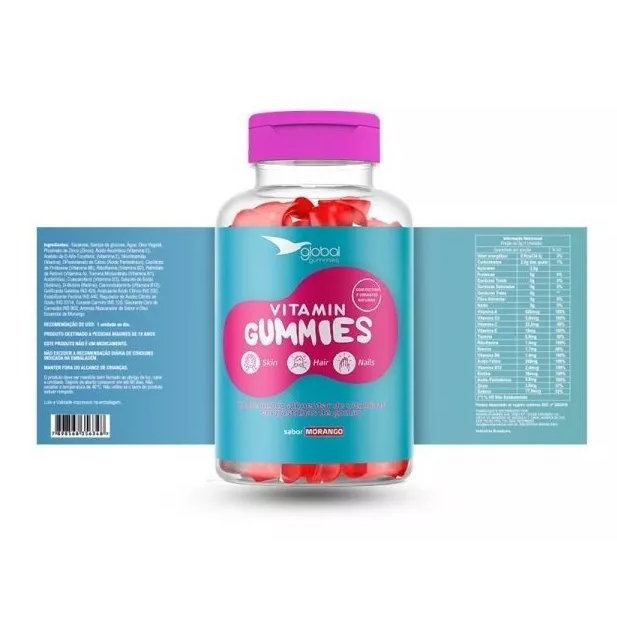 Global Gummies - Pele , Cabelos E Unhas 60 Unidades Morango