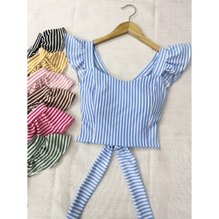 0906 blusa cropped com bojo listar e bolinha moda feminina em Oferta na Shopee