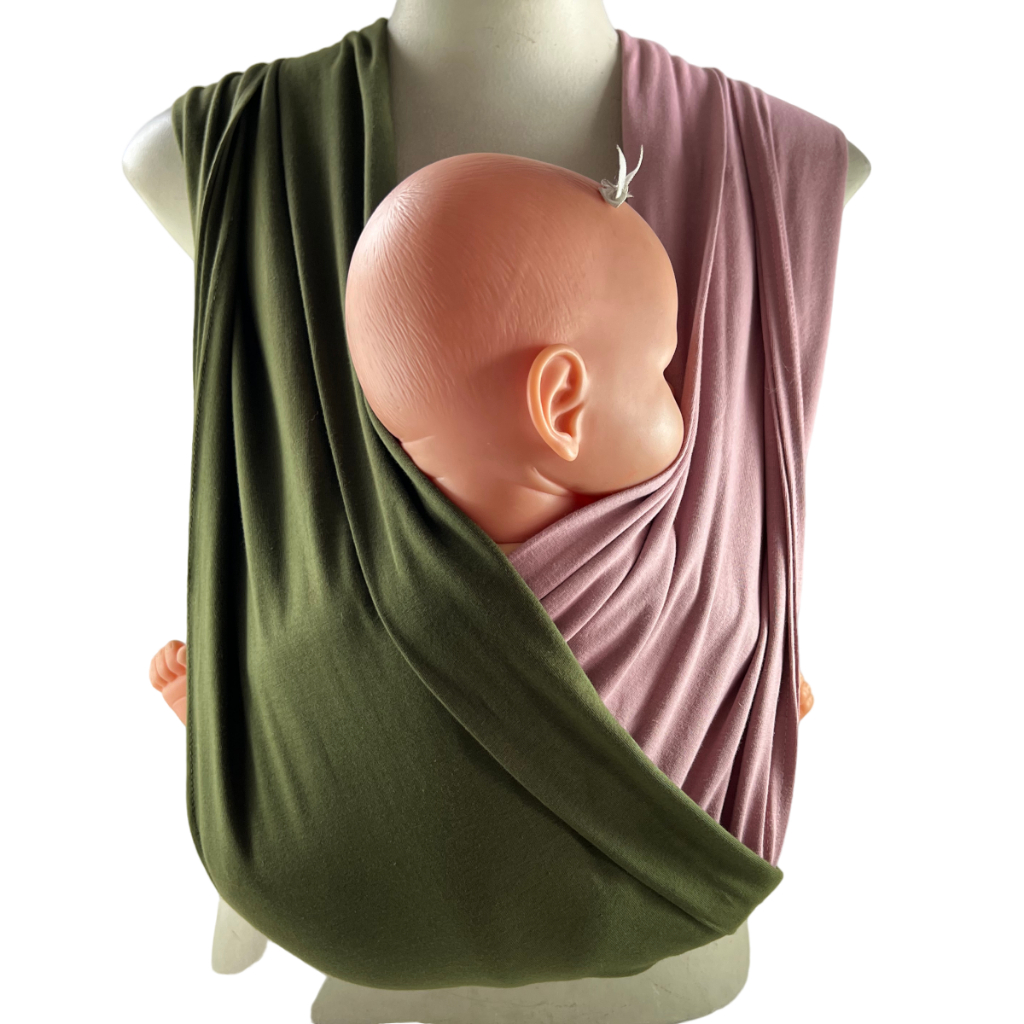 Wrap Quick Sling de Vestir para Carregar Bebês - Verde Musgo e Rosa Nude Tamanhos PP | P | M | G | GG | XG | XXG | SOB MEDIDA