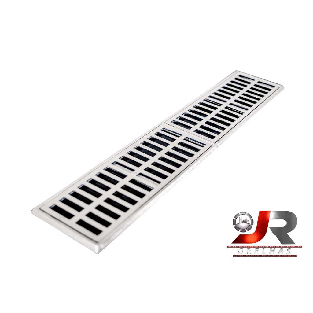 ralo linear 15x100cm aluminio escovado composta por duas peças 15x50cm com tela anti- inseto
