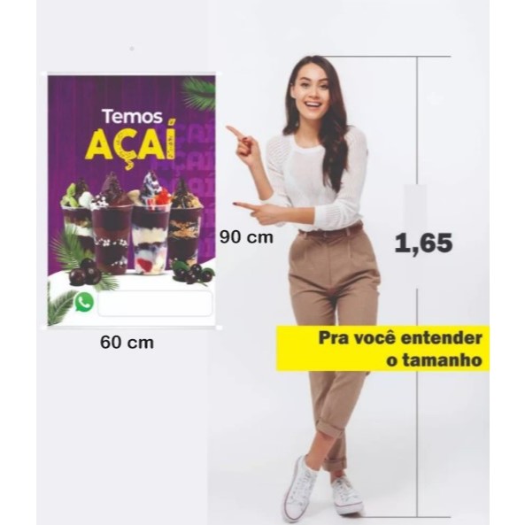 Banner Açai com Acabamento Premium + Corda + madeirinha + Brilho