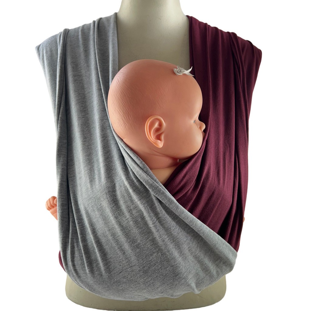 Wrap Quick Sling de Vestir para Carregar Bebês - Cinza Claro Mescla e Vinho Tamanhos PP | P | M | G | GG | XG | XXG | SOB MEDIDA